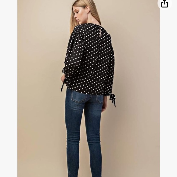 Plus Size Polka Dot Tie Sleeve Blouse - Picture 5 of 7